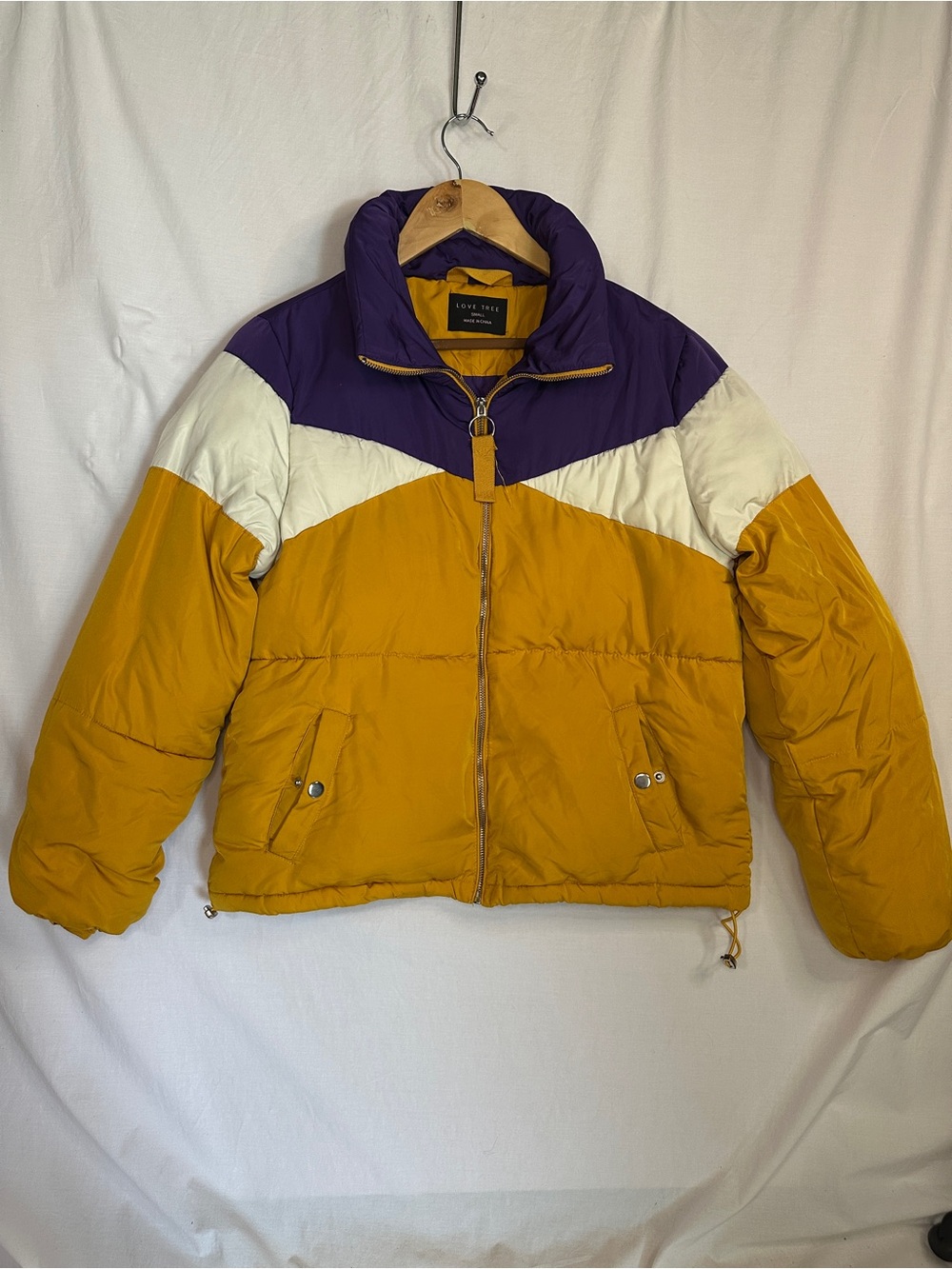 Love Tree Purple, Mustard & White Colorblock Puffer